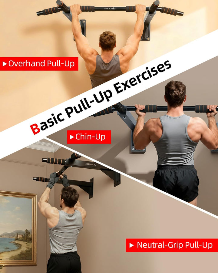 Abahub Klimmzugstange Wandmontage, Mehrfach Griff Chin-Up-Bar für Heimtraining, Bohrmontage, Wand Pu