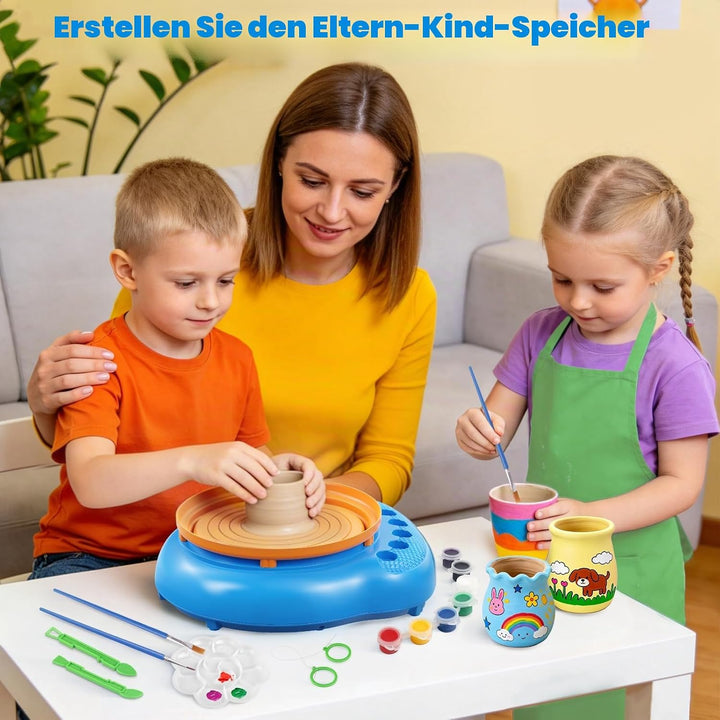 Bastelset Mädchen Jungen 6 7 8 9 10 11 12 Jahre - Töpferscheibe Kinder mit Ton & Farben, Kreativ Set