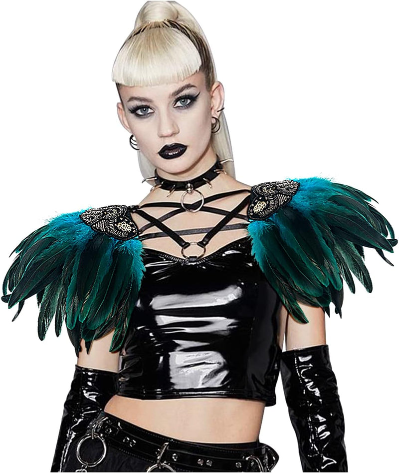 keland Damen Gothic Feder Epauletten Umhang Schulterklappen Schulterschmuck Federschultern mit Paill