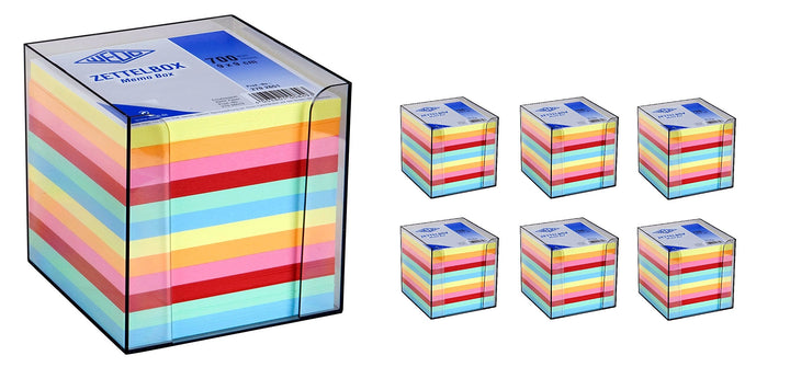 Wedo 2702651 Zettelbox Kunststoff (9 x 9 cm, rauchglas gefüllt, circa 700 Blatt, 6 farbig) (6, Zette