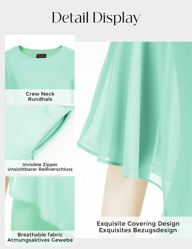 Hanna Nikole Damen Grosse Grösse Chiffon Cape Cocktailkleid Knielang Abendkleid mit Overlay S Hellgr