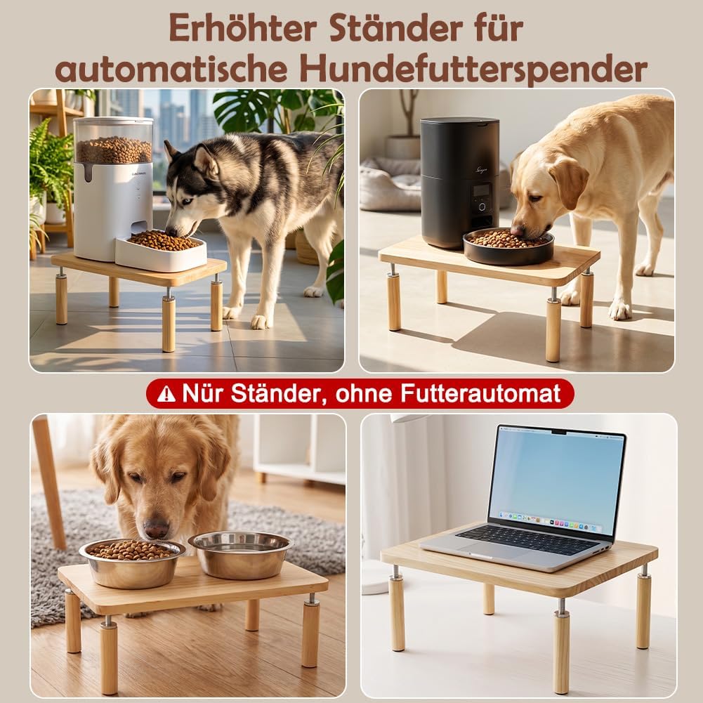 SZEE Verstellbare Erhöhung Futterautomat für Hunde aus Massivholz, L | 40x31x18cm, Entlastet Wirbels