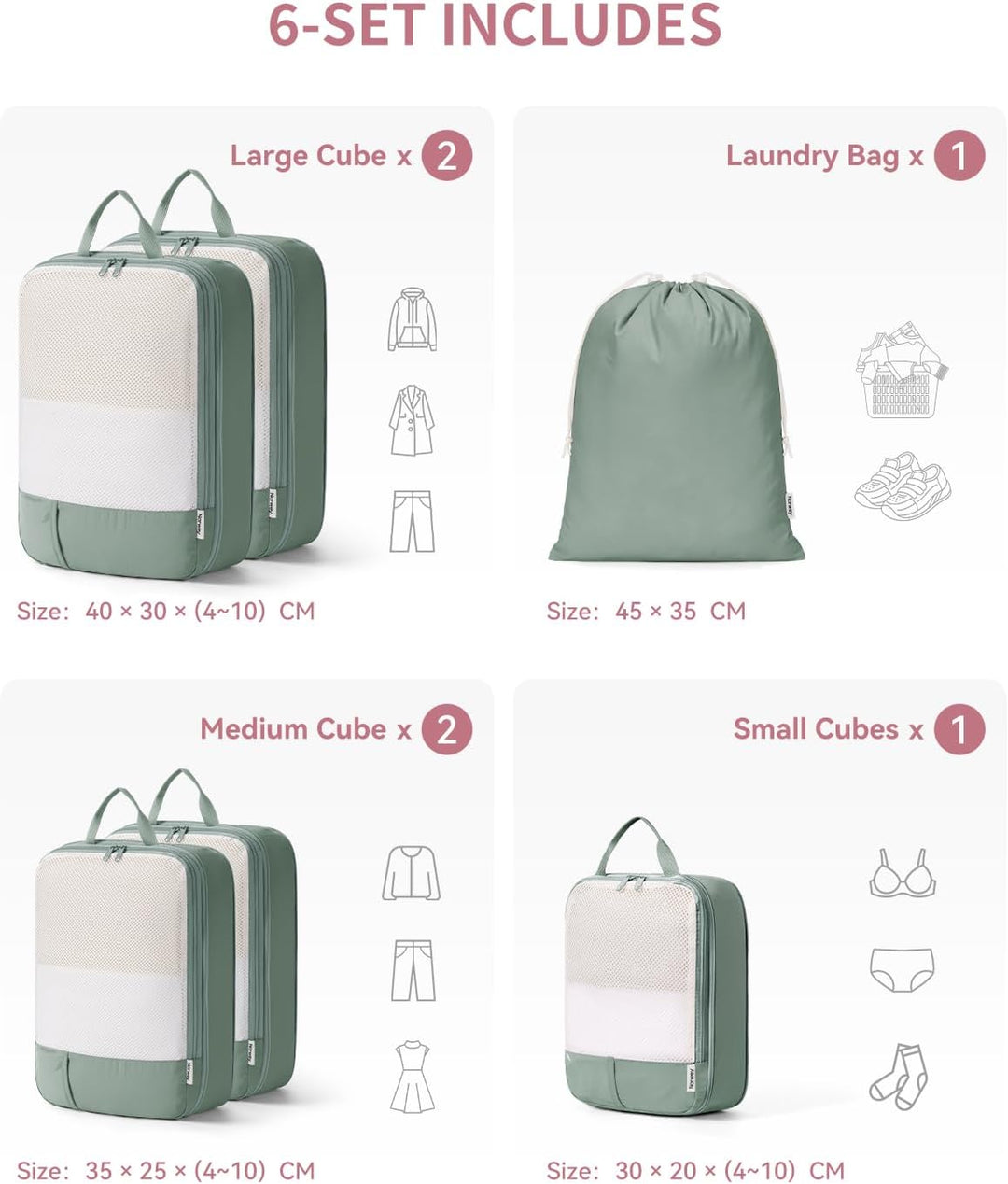 Narwey Koffer Organizer Set, Compression Packing Cubes Backpack, Kompression Packwürfel Rucksack and