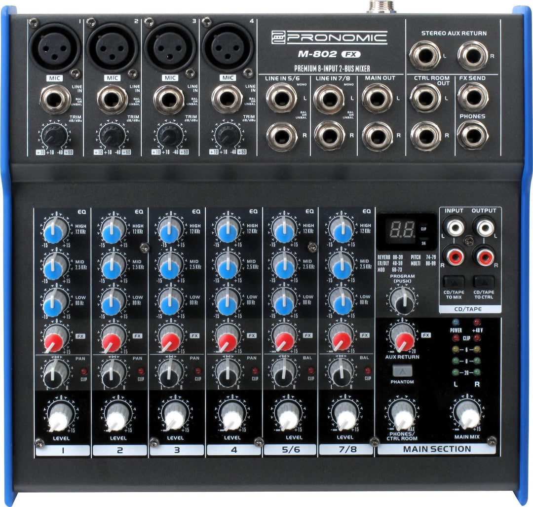 Pronomic M-802FX Live/Studio Mischpult mit digitalem 24bit Multieffektprozessor (4 Mono-Kanäle XLR/K