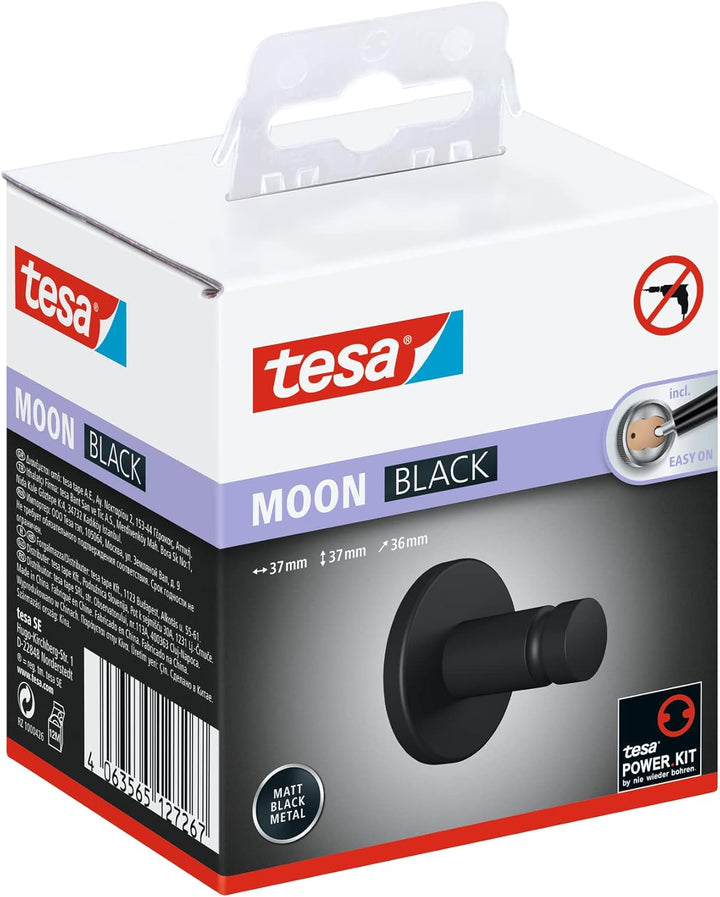 tesa Moon Black Handtuchhaken, matt schwarz, für Bad &amp; WC - für Bäder im Industrial Style und Modern
