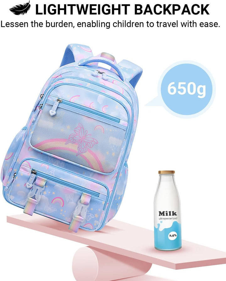 IvyH Kinderrucksack Mädchen Schulrucksack Grosse, Schulranzen Mädchen 2-6. Klasse, Wasserdicht Rucks