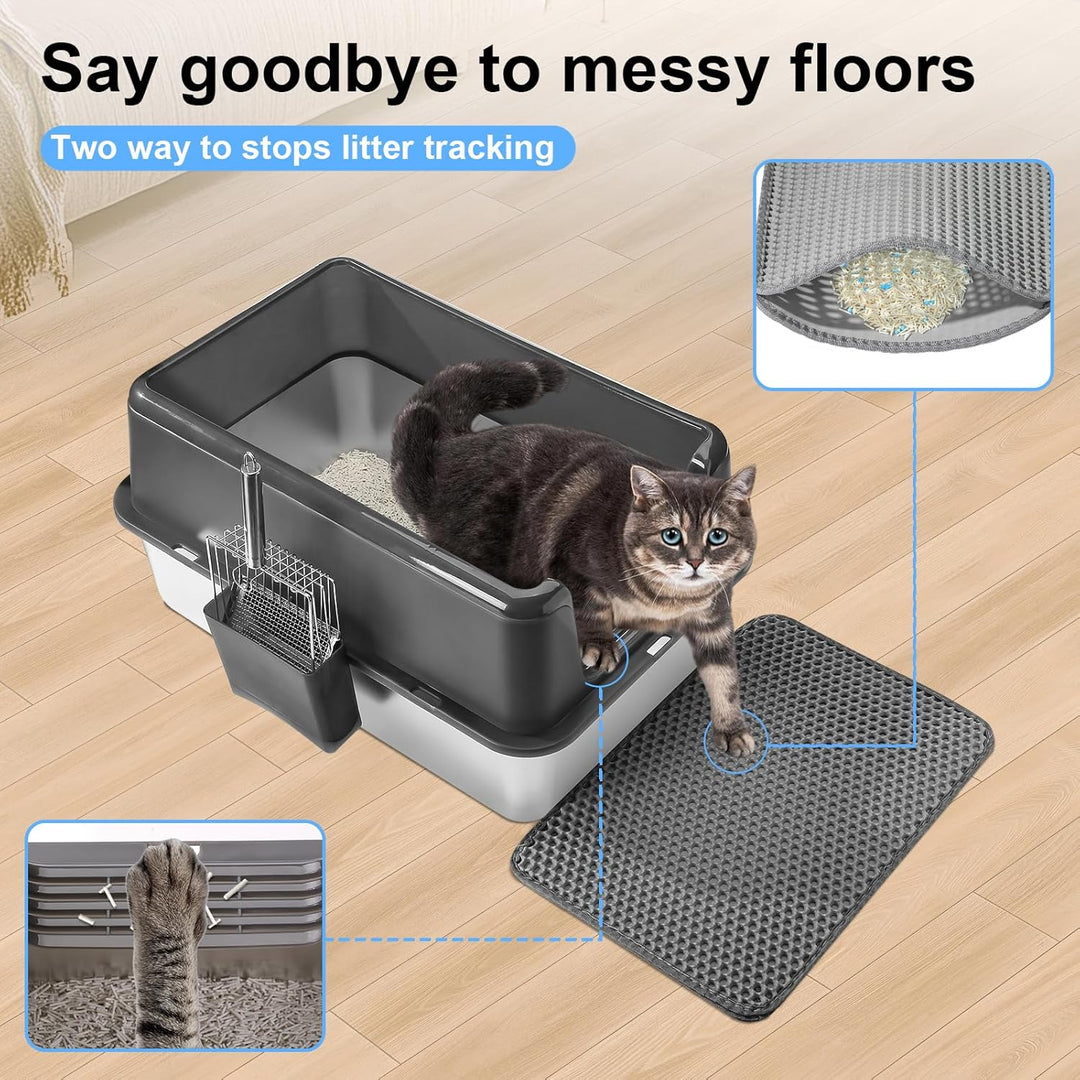 Marchul Katzentoilette XL, Edelstahl-Katzenklo für grosse Katzen, XL Metall Katzentoilette mit Decke