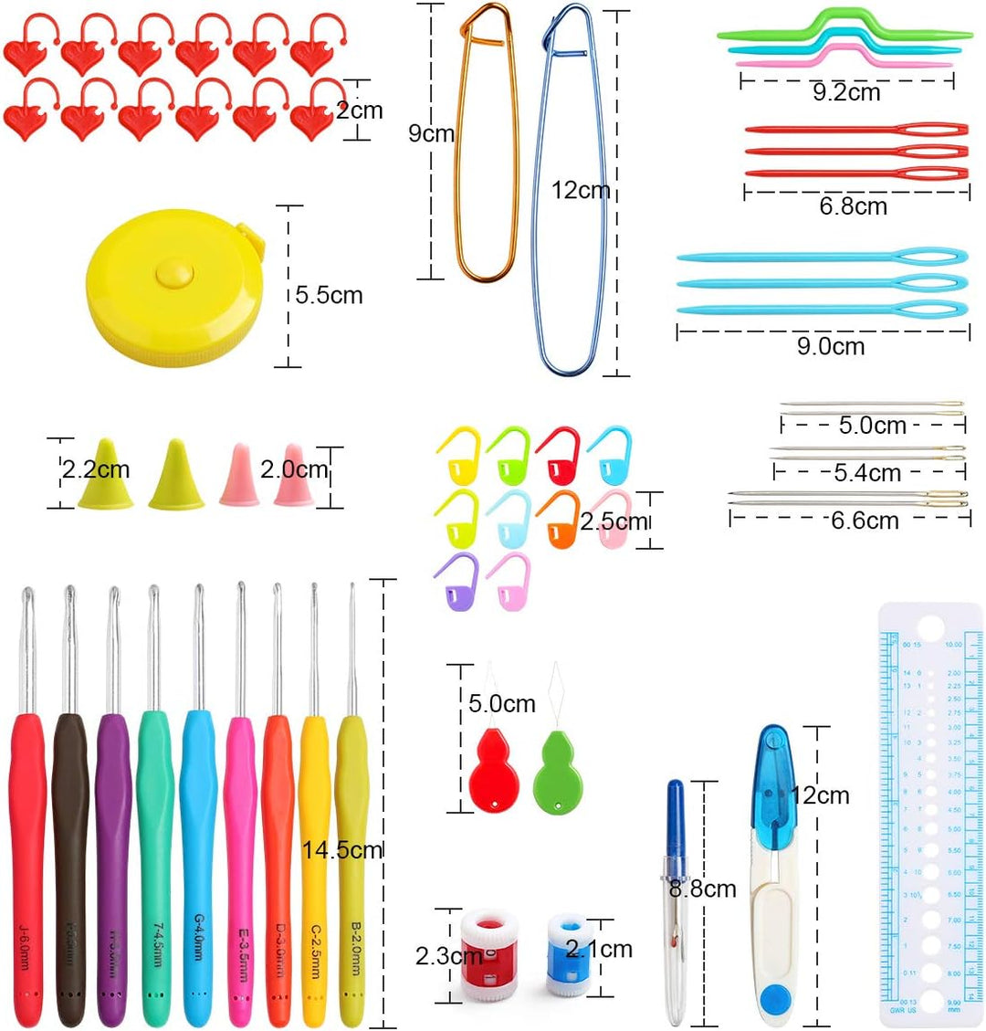 JOZEA 71 Häkelnadel Set Häkelnadeln Bunte Ergonomische Griffe Stricken Nadeln in Verschiedenen Gröss