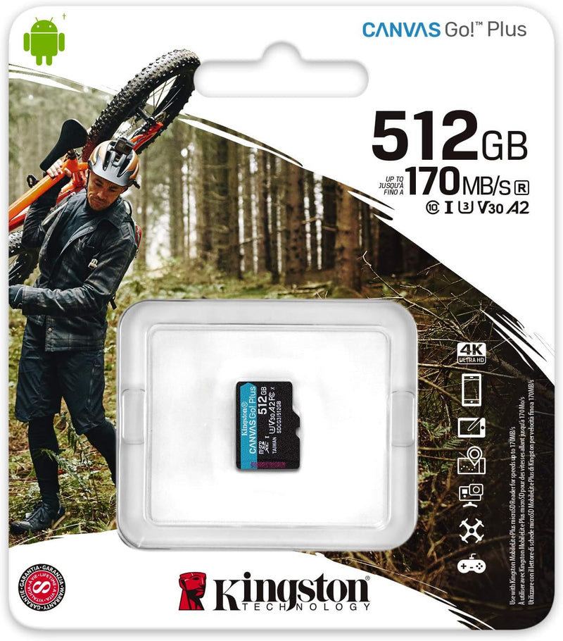 Kingston SDCG3/512GBSP microSD Speicherkarte ( 512GB microSDXC Canvas Go Plus 170R A2 U3 V30 Ohne SD