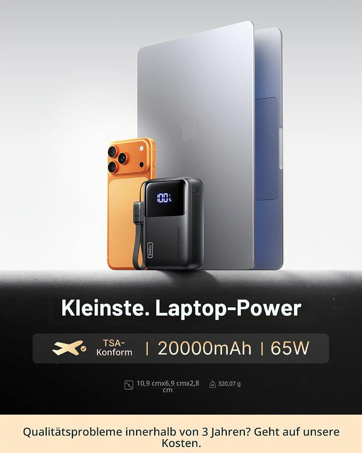 INIU Laptop Power Bank, Klein 65W PD3.0 20000mAh Hochkapazität Powerbank, USB-C EIN &amp; Ausgang Extern