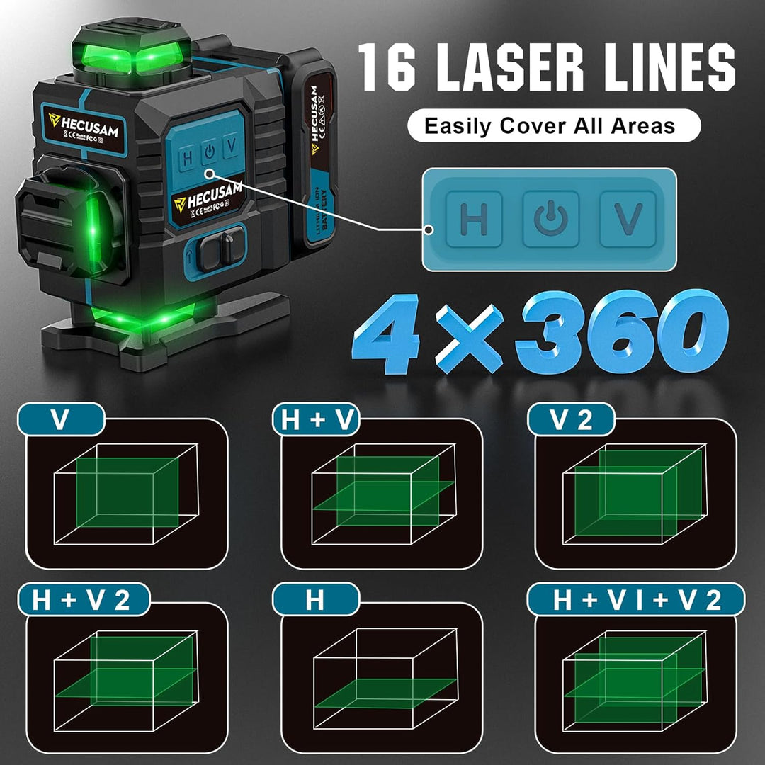 Kreuzlinienlaser mit Stativ, Hecusam LüCkenloser Linienlaser mit 360°-Rotationsfenster, 4 x 360° Las