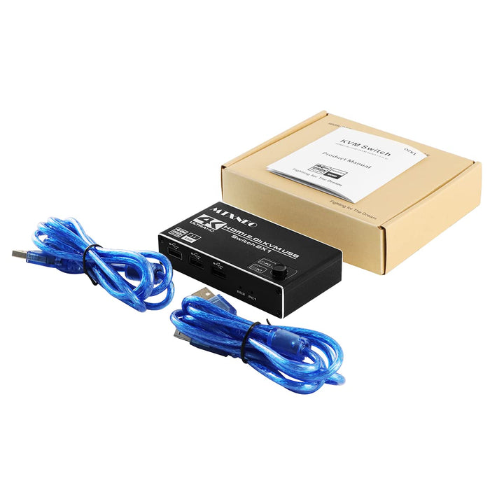 HDMI 2.0 Switch 4K HDMI Switch 2 in 1 Out Metall HDMI Switches Selector Box mit 3 USB2.0 Ports KVM S