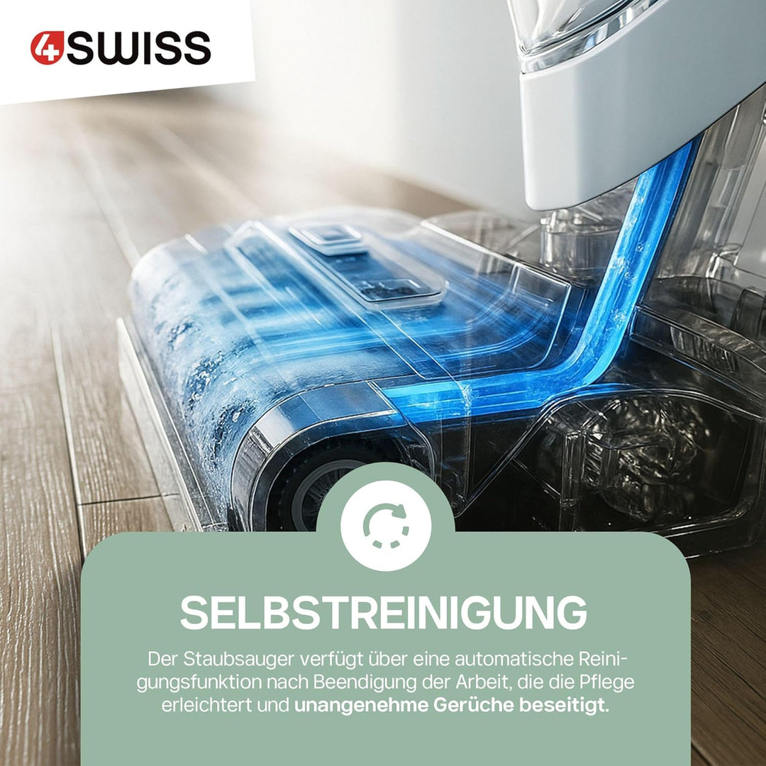 4SWISS VC024 Nass Trockensauger, All-in-One Saugwischer Kabellos mit Wischfunktion, LED-Display, Sel