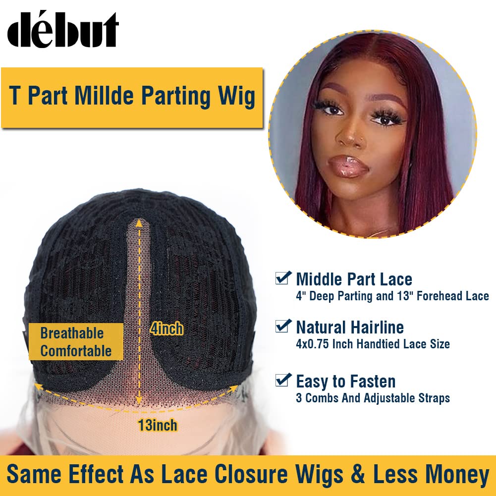 DÉBUT Glatte Bob Perücke, Echthaar, T-Teil, Spitzenfront, Bob-Perücke, vorgezupft, mit Babyhaar, 150