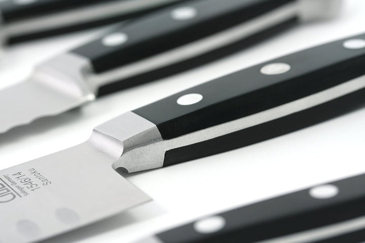 GÜDE Solingen - Spickmesser Carbonstahl geschmiedet, 10 cm, Makassar, ALPHA GUSS, Office Messer, Dop