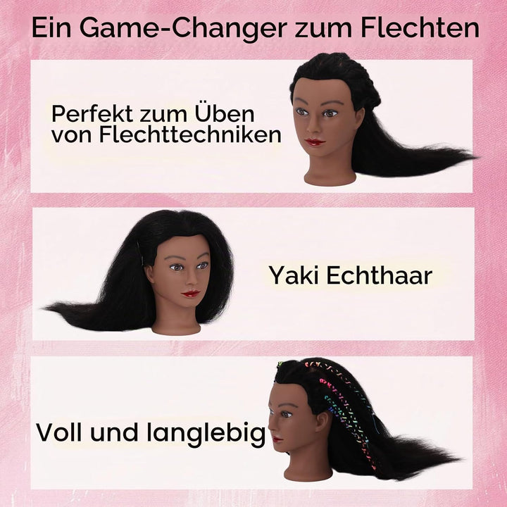 DiazySight schwarzer Mannequinkopf, Afro, 100 % Echthaar, gerader Styling-Kopf, Puppe für Mädchen zu