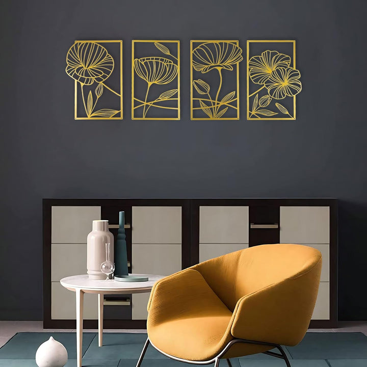 ESTART Dekor 4 Stück Metall Lotusblume Wanddekoration, Abstrakte Blumen Ästhetische Kunst, Minimalis