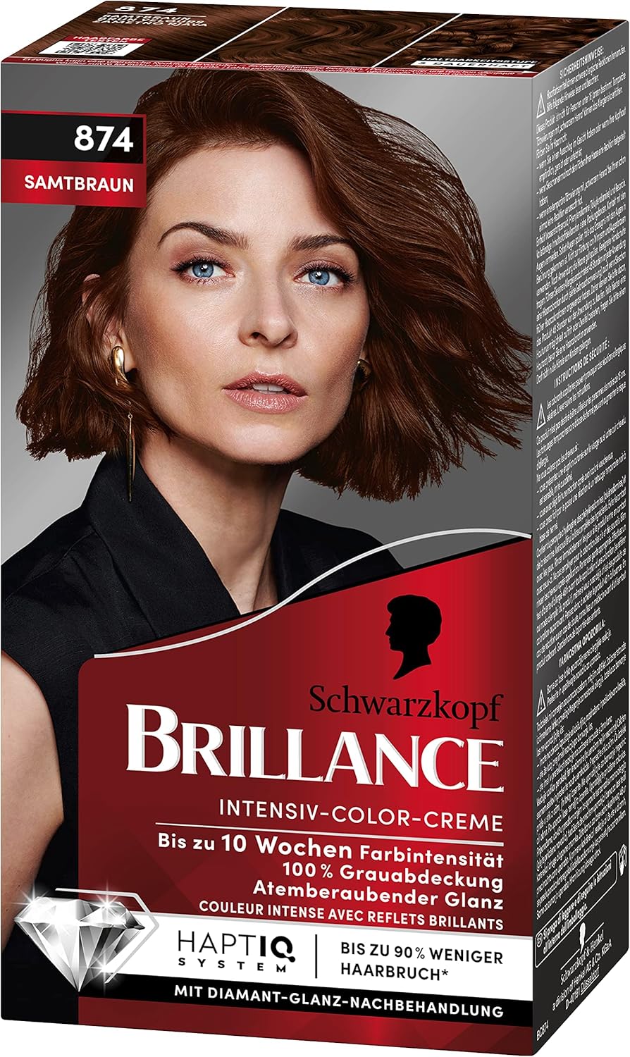 Brillance Intensiv-Color-Creme 874 Samtbraun (3x 160 ml), dauerhafte Haarfarbe mit Diamant-Glanz und