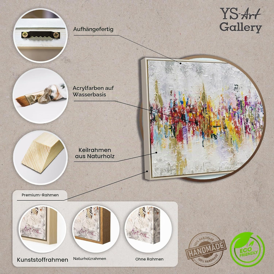 YS-Art Abstrakt Acryl Gemälde auf Leinwand handgemalt Abstraktion II Wandbilder Wohnzimmer Moderne f