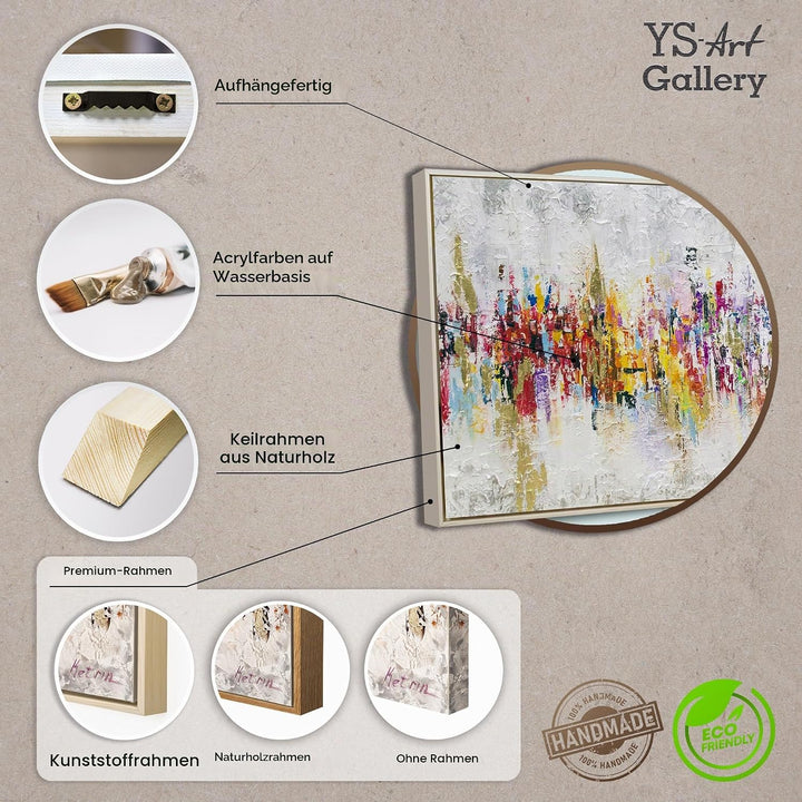 YS-Art Abstrakt Acryl Gemälde auf Leinwand handgemalt Abstraktion II Wandbilder Wohnzimmer Moderne f