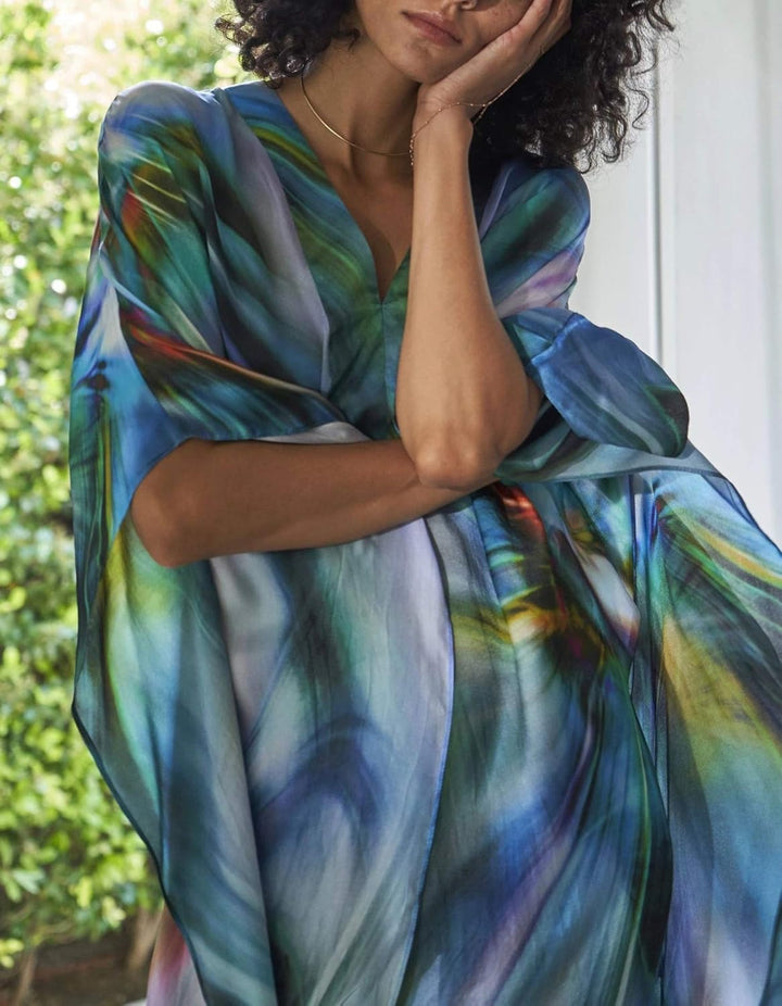 YouKD Damen Sommer Bohemian Lang Kaftan Ethnisches Muster Maxikleid Beach Bikini Cover Ups Sunblocke