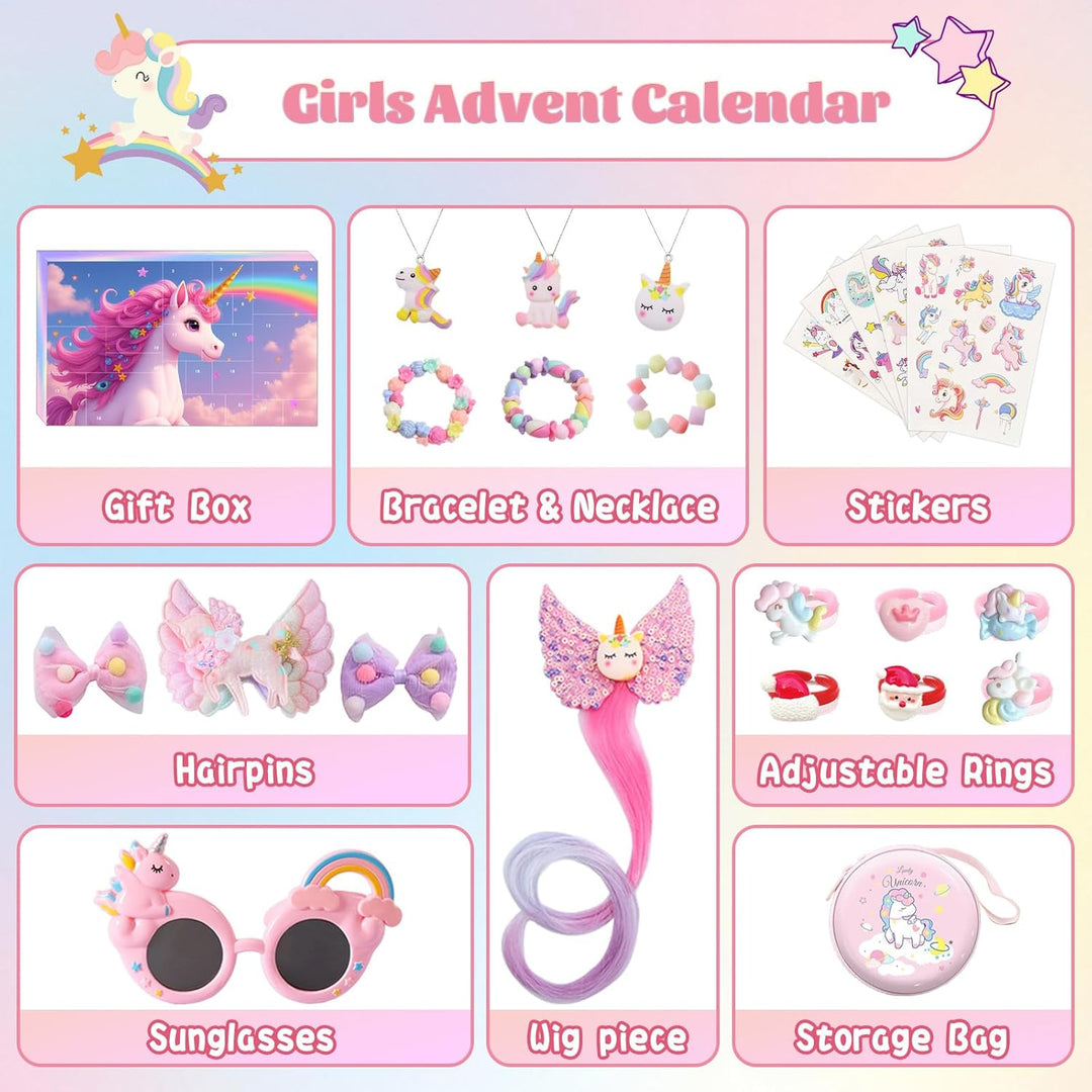 Adventskalender 2025 Mädchen, Einhorn Weihnachtskalender kinder, 24-tägige Weihnachts-Countdown-Box,