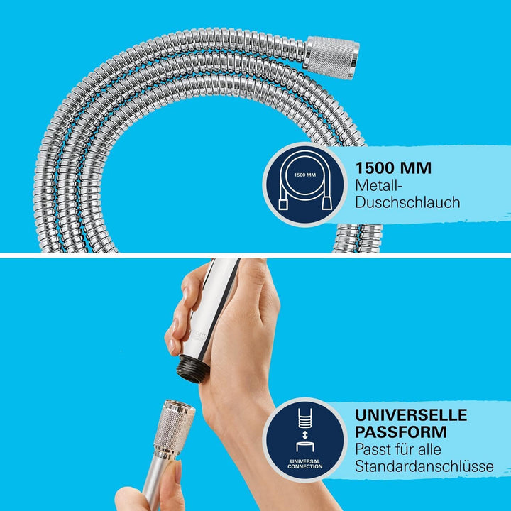 GROHE Vitalioflex - Metallbrauseschlauch (1500 mm, verstärkte Ausführung, knickfest, hitzebeständig)