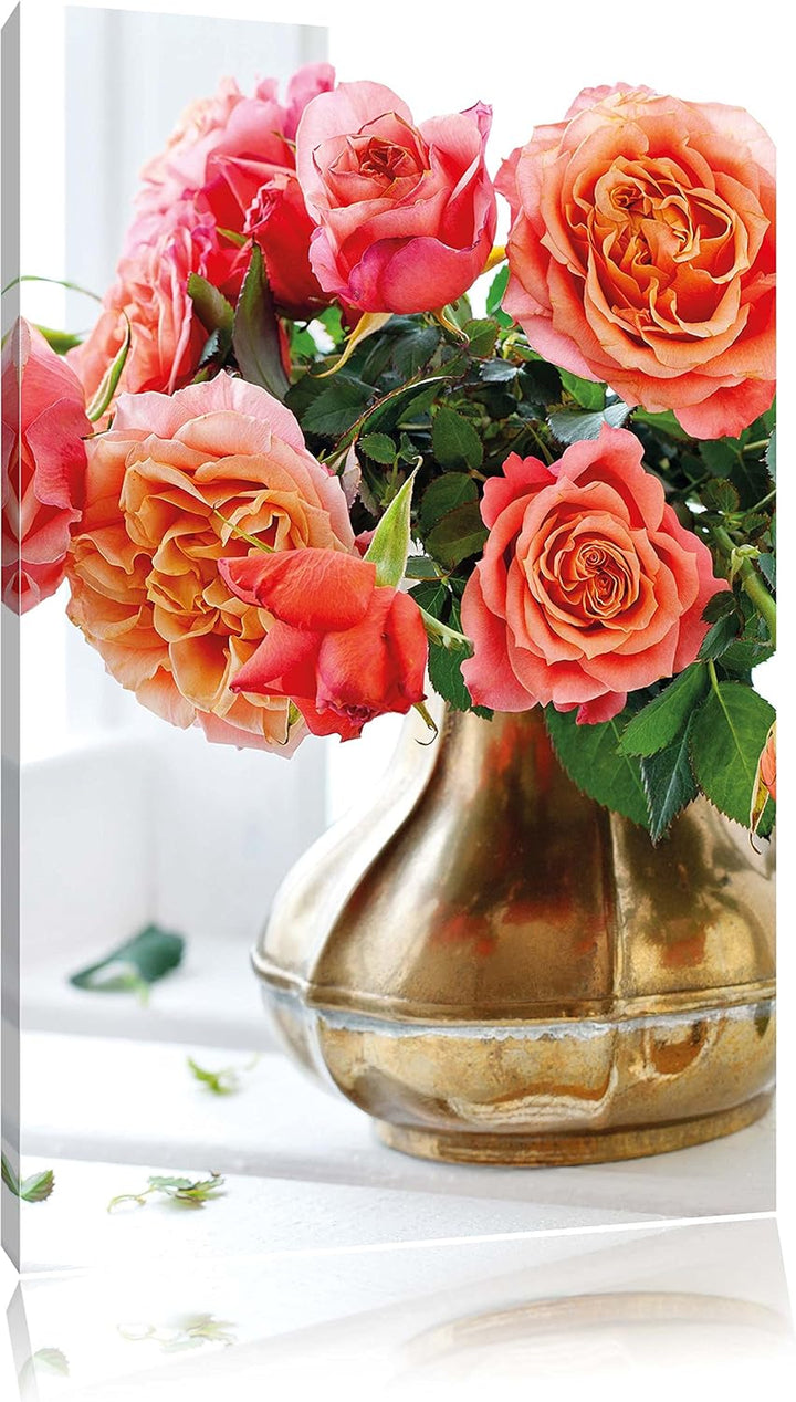 Pixxprint Rosenstrauss, Format: 100x70 auf Leinwand, XXL riesige Bilder fertig gerahmt mit Keilrahme