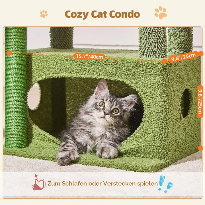 Taoqimiao Kratzbaum Klein, 98cm katzenbaum Stabil KatzenKratzbaum Cat Tree mit Katzenhaus, Korb, 4 K