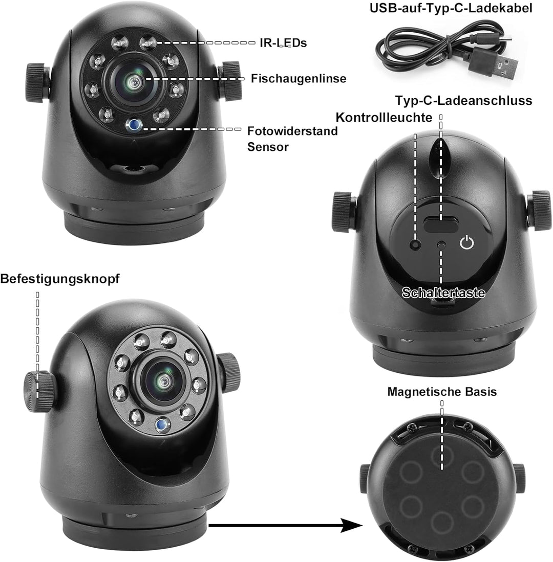 WiFi Magnetic Hitch drahtlose Nachtsicht Rückfahrkamera, wiederaufladbare Batterie, geeignet für iPh