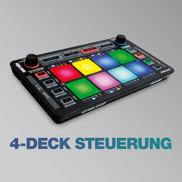 Reloop Neon – Add-On USB DJ Controller mit anschlagdynamischen RGB-Performance-Drumpads, Plug and Pl
