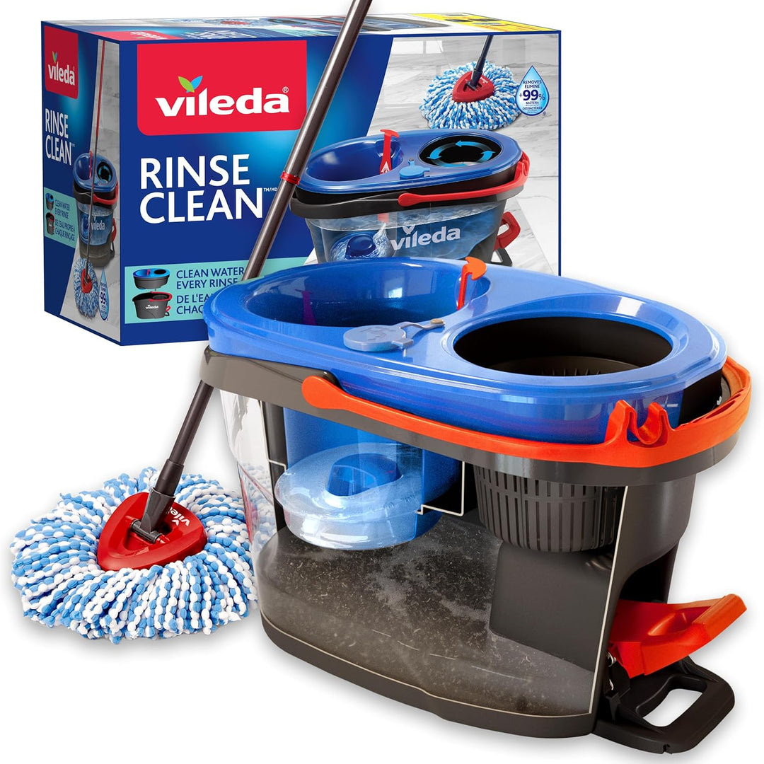 Vileda RinseClean Spin Mop System, trennt sauberes und schmutziges Wasser, müheloses Auswringen, Mik