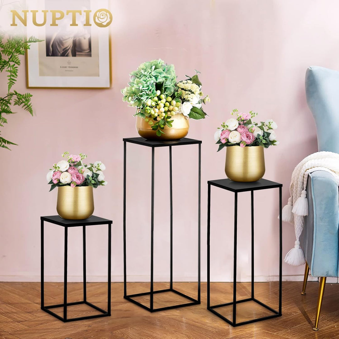 Nuptio Schwarze Vase Pflanzenständer 3 Stück Hohe Blumenvasen für Geburtstag Party Tafelaufsätze - M