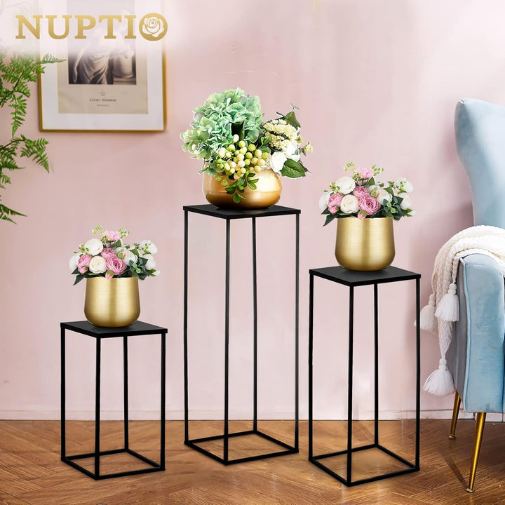 Nuptio Schwarze Vase Pflanzenständer 3 Stück Hohe Blumenvasen für Geburtstag Party Tafelaufsätze - M