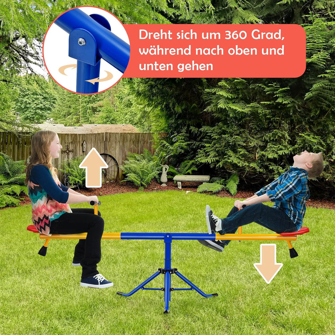 GOPLUS Kinderwippe 360-Grad-drehbar, 2 Sitzer Gartenwippe mit Dämpfer und Gepolsterter Griffe, Wipps