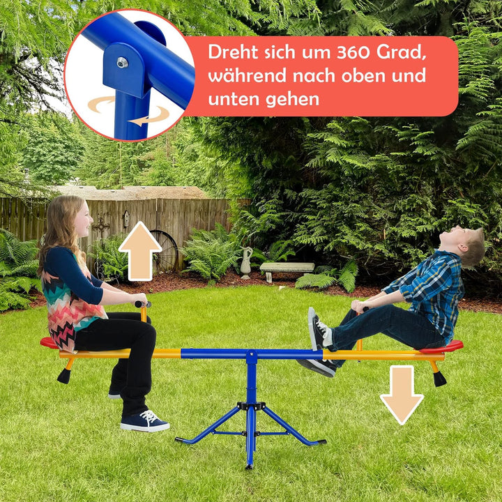 GOPLUS Kinderwippe 360-Grad-drehbar, 2 Sitzer Gartenwippe mit Dämpfer und Gepolsterter Griffe, Wipps