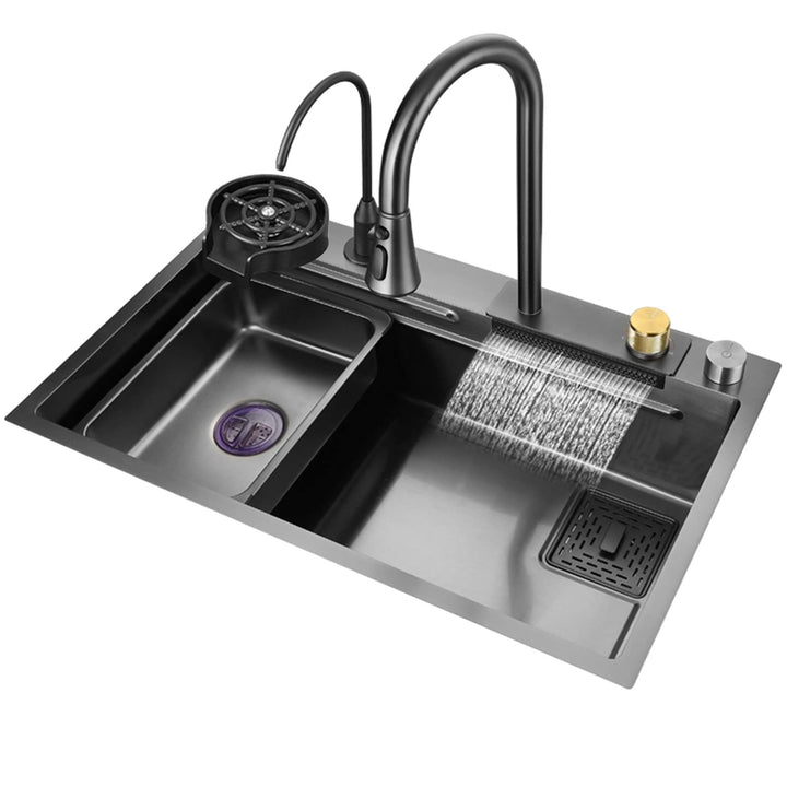 Schwarze Nano Single Bowl Küchenspüle 304 Edelstahl Wasserfall Bar Spüle Mehrzweck Handgefertigte Sp