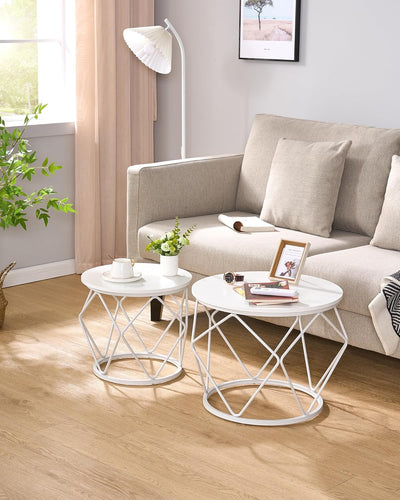 Hzuaneri Couchtisch rund, 2er Set Beistelltische, Beistelltisch-Set mit Metallrahmen, Kleiner Beiste