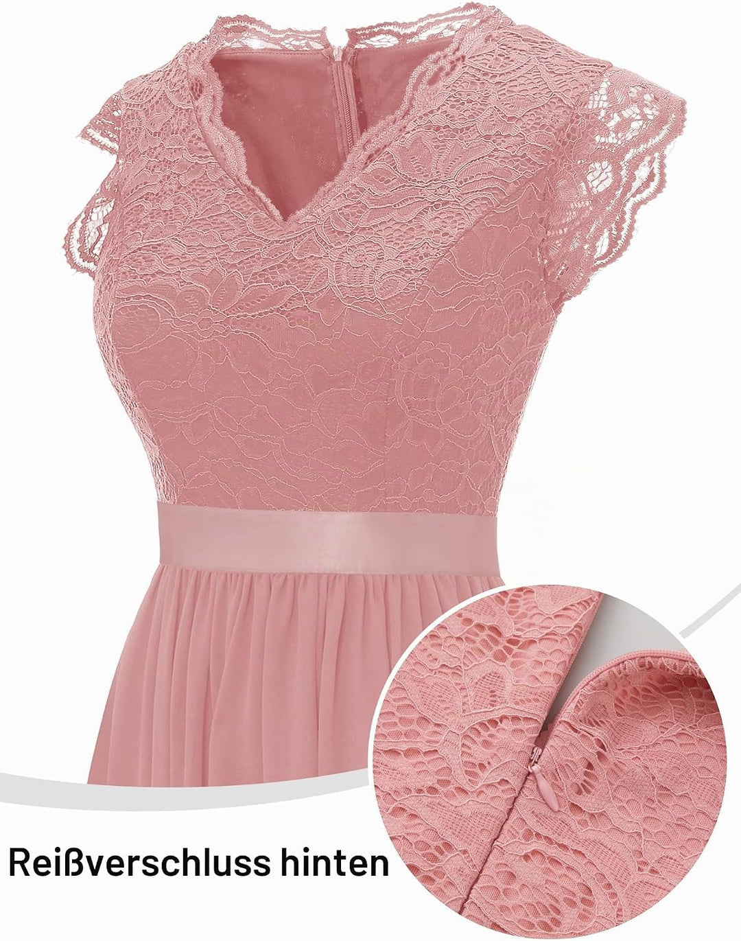 Dressystar Damen Ballkleid Maxi Lang Abendkleider Elegant für Hochzeit Spitzen Cocktailkeid S Band_b