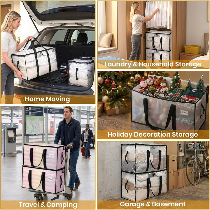 Velway 4 Stück 95L Aufbewahrungstasche, Heavy-Duty Weihnachtslager Transparente Umzugskartons Gross