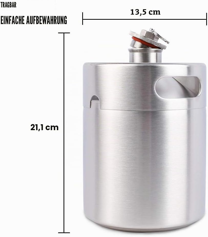 TMCRAFT 2 Liter Mini Growler Keg, tragbares Edelstahl-Bierfass mit sechskantem Spiraldeckel für Haus