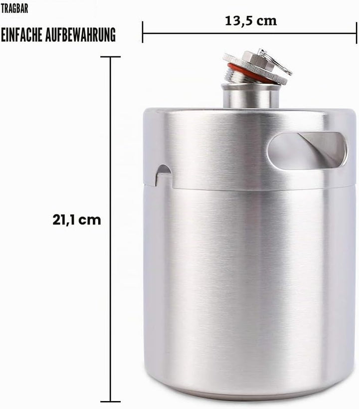 TMCRAFT 2 Liter Mini Growler Keg, tragbares Edelstahl-Bierfass mit sechskantem Spiraldeckel für Haus