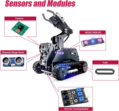 Adeept RaspTank WiFi Wireless Smart Robot Car Kit für Raspberry Pi 4/3 Modell B+/B, Panzerroboter mi