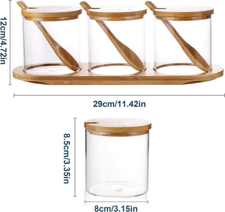 Czemo Gewürzgläser 3x300ML Gewürzdosen Glas Gewürzstreuer Set mit Löffel Deckel Paletten Gewürz Gläs