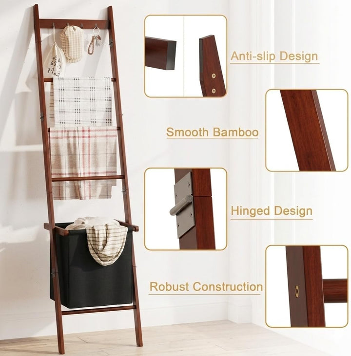 BAMBANG Deckenleiter mit Korb, 5-stufige Decken- und Steppdeckenhalterung Leiter Handtuchhalter mit