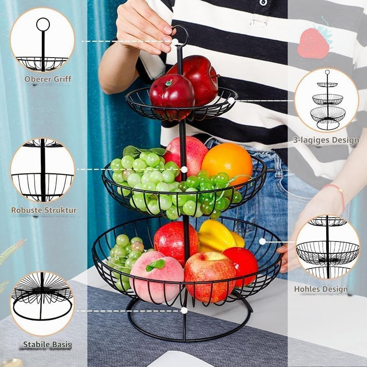Obst Etagere 3 Stöckig, Obstkorb Etagere Metall, Stabil Obstschale Snackbar Obst und Gemüse Aufbewah
