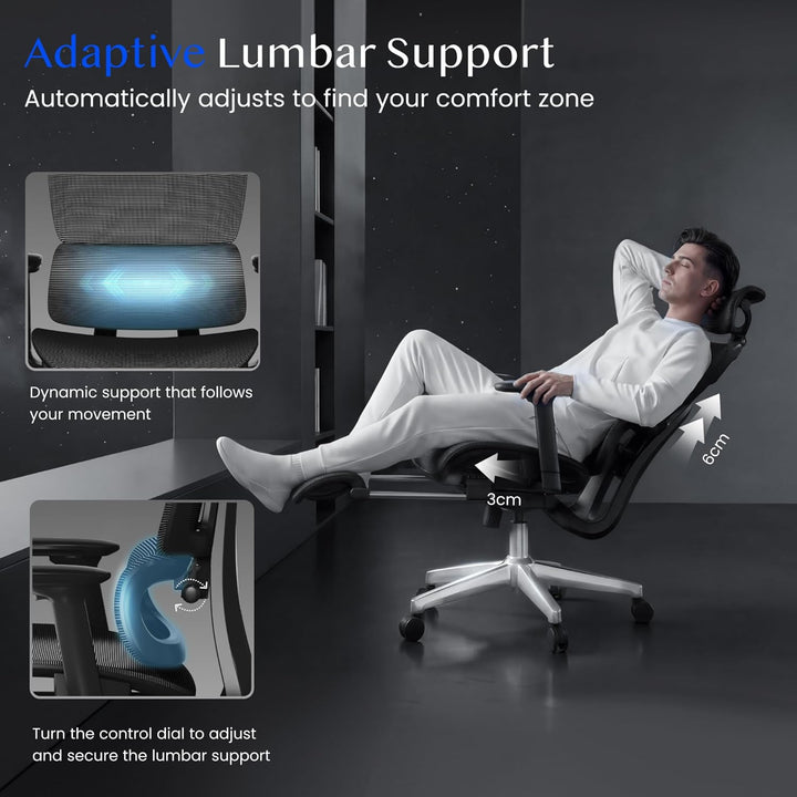 FLEXISPOT Ergonomischer Bürostuhl Schreibtischstuhl mit Fussstütze, 3D-Armlehnen, 3D-Kopfstütze, 5D-