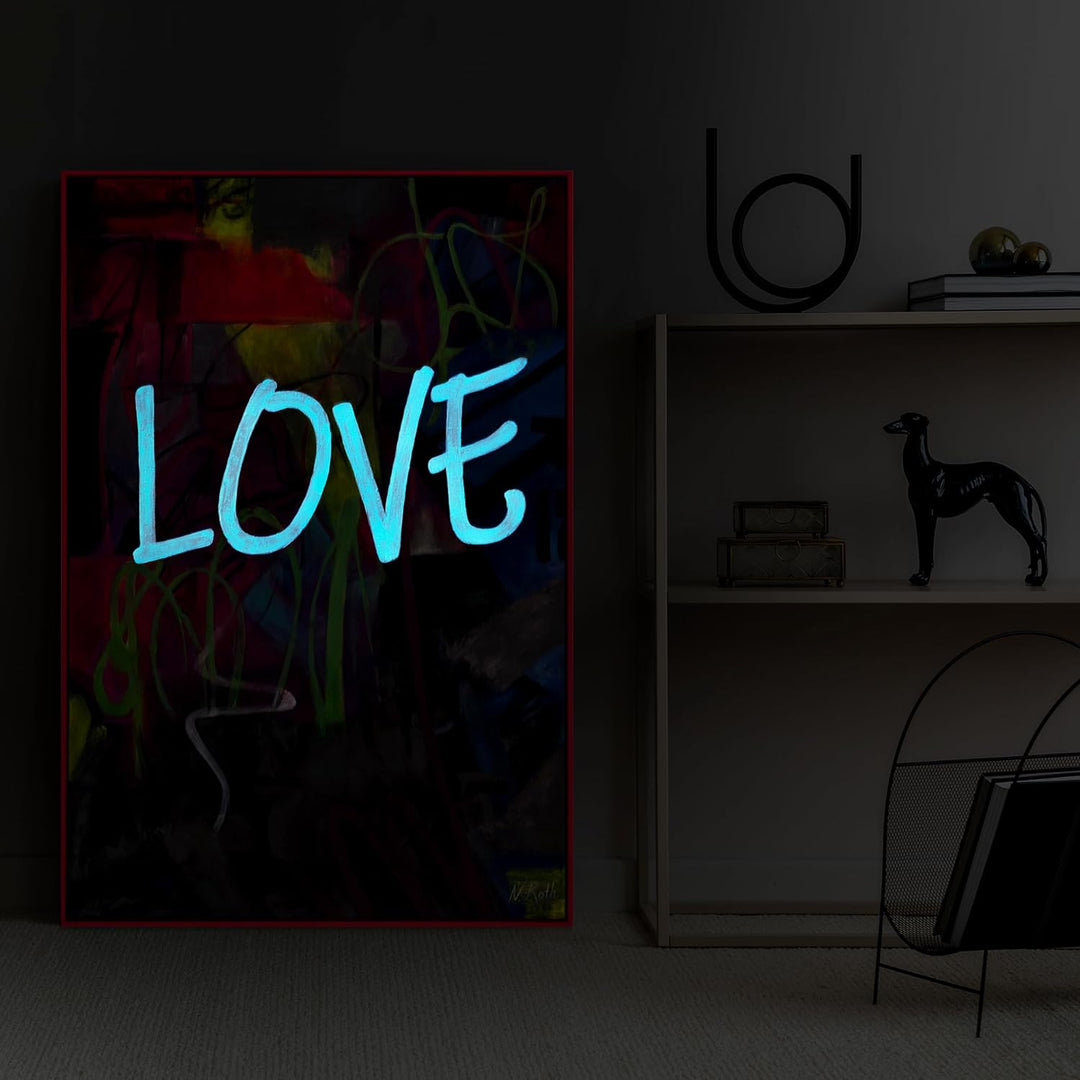 YS-Art XXL Abstrakt Fluoreszierendes selbst leuchtendes Acryl 3D Gemälde auf Leinwand Love handgemal