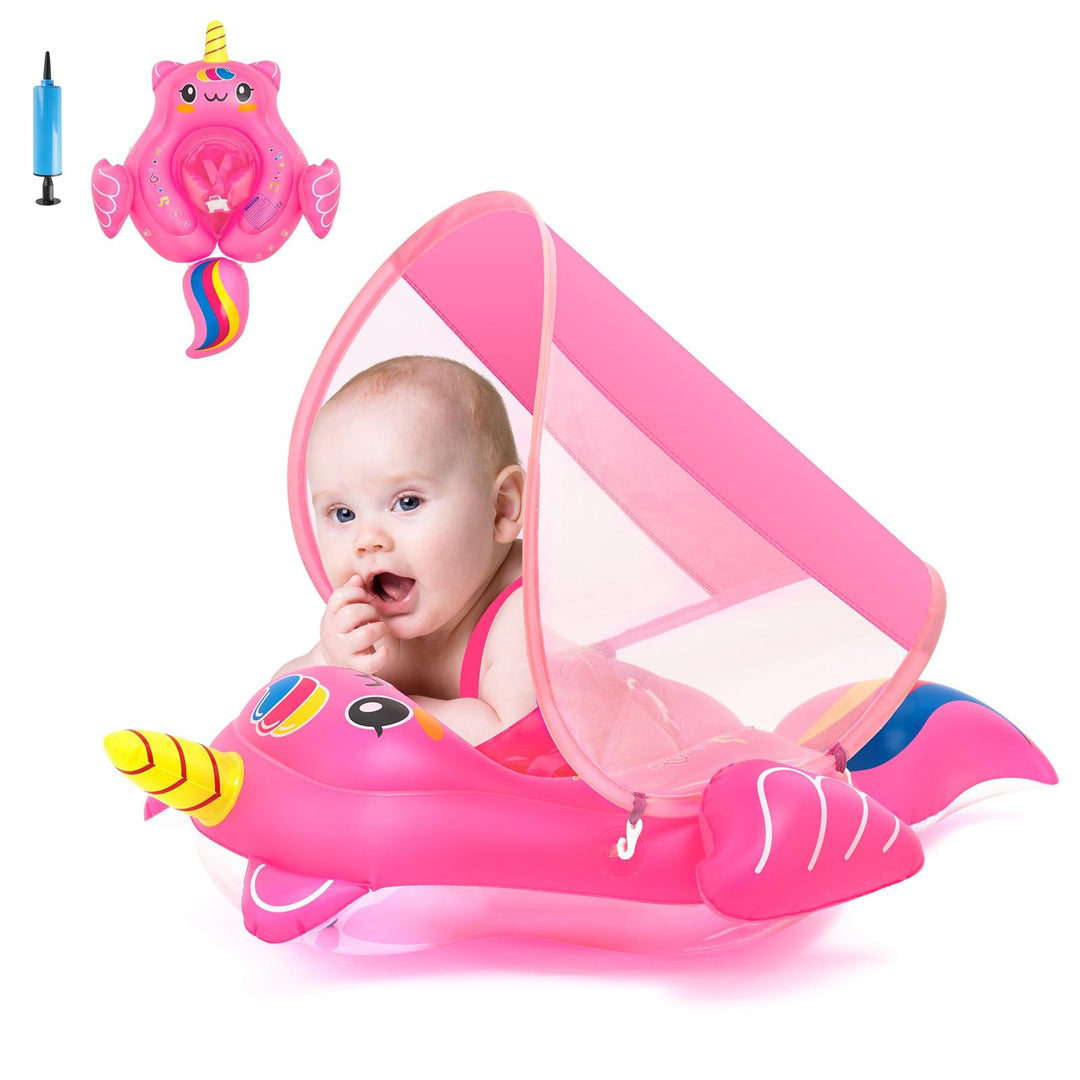 Aufblasbarer Baby-Schwimmer, Baby-Pool-Schwimmer für 6-36 Monate, Baby-Mädchen mit Sonnendach, aufbl