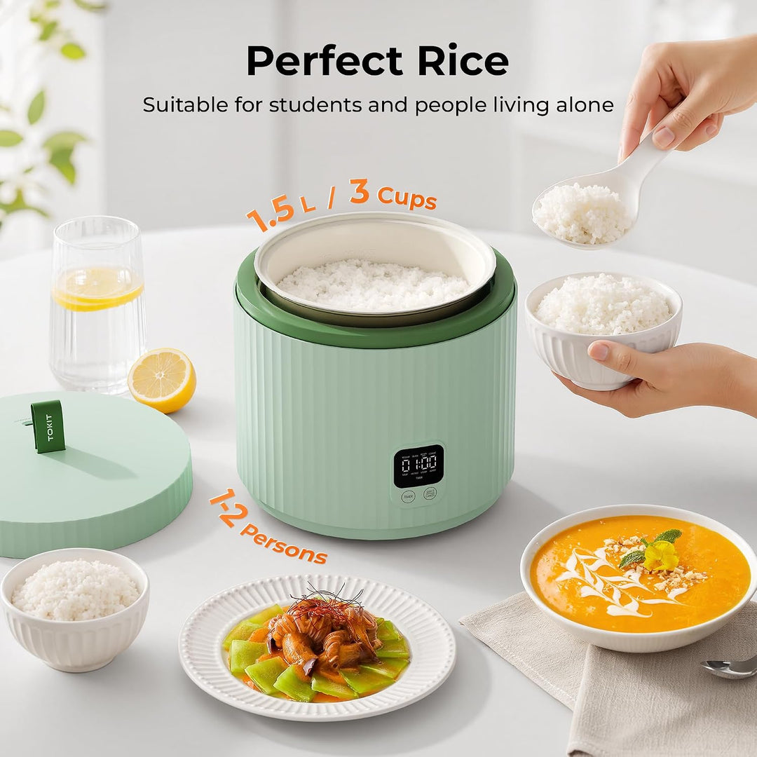 TOKIT Reiskocher Klein Pro 1,5L Mini aber Multifunktionen mit Display-Touch-Taste für 1-3 Personen K